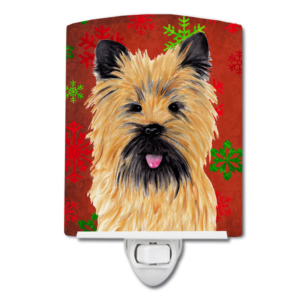 Cairn Terrier Red and Green Snowflakes Holiday Christmas Ceramic Night Light SC9415CNL - the-store.com