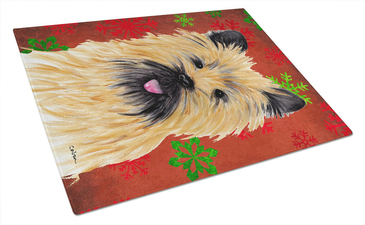 Cairn Terrier Red and Green Snowflakes Christmas Glass Cutting Board Large by Caroline&#39;s Treasures