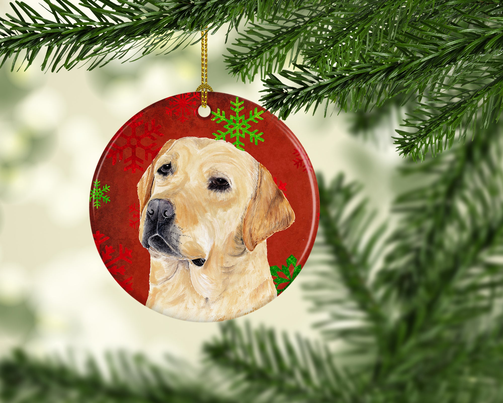 Labrador Red Snowflakes Holiday Christmas Ceramic Ornament SC9416 - the-store.com