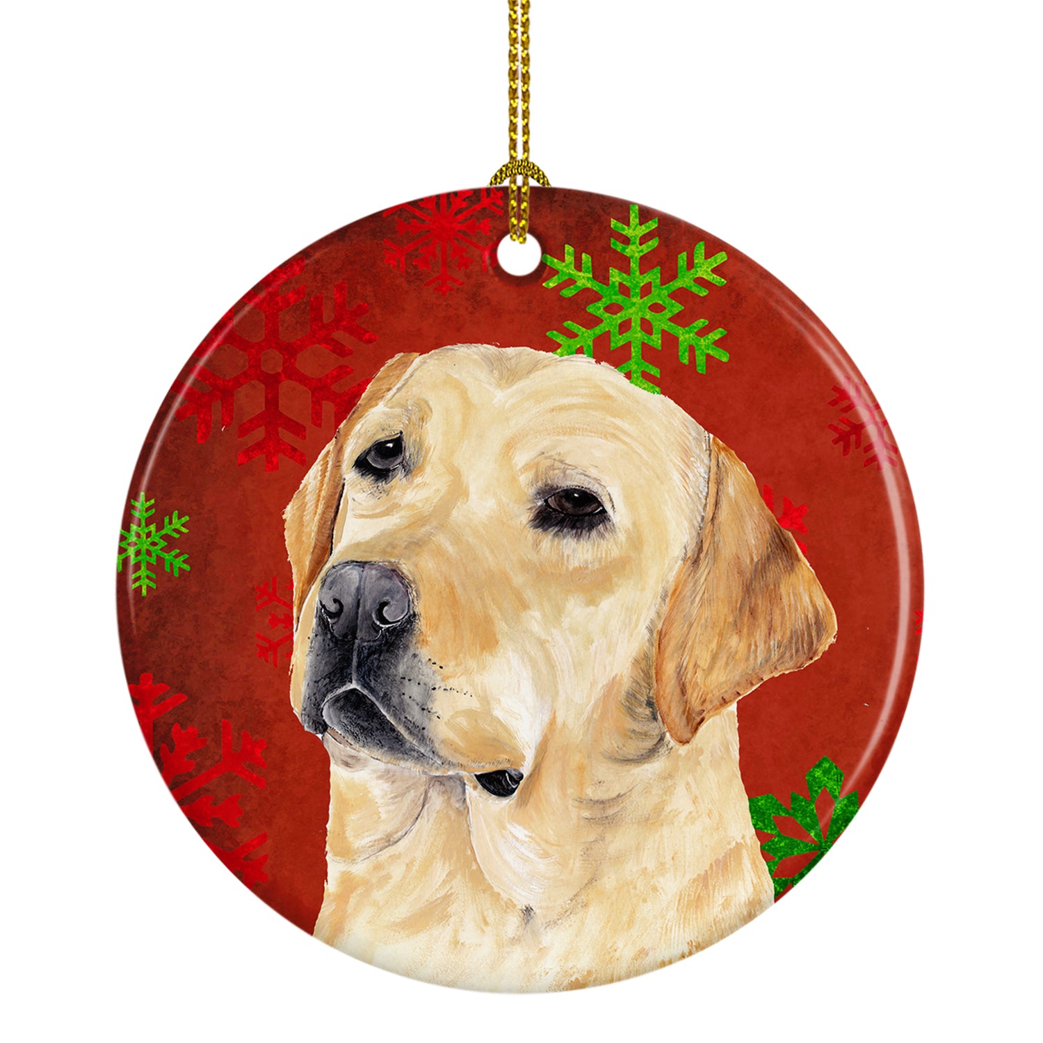 Labrador Red Snowflakes Holiday Christmas Ceramic Ornament SC9416 - the-store.com