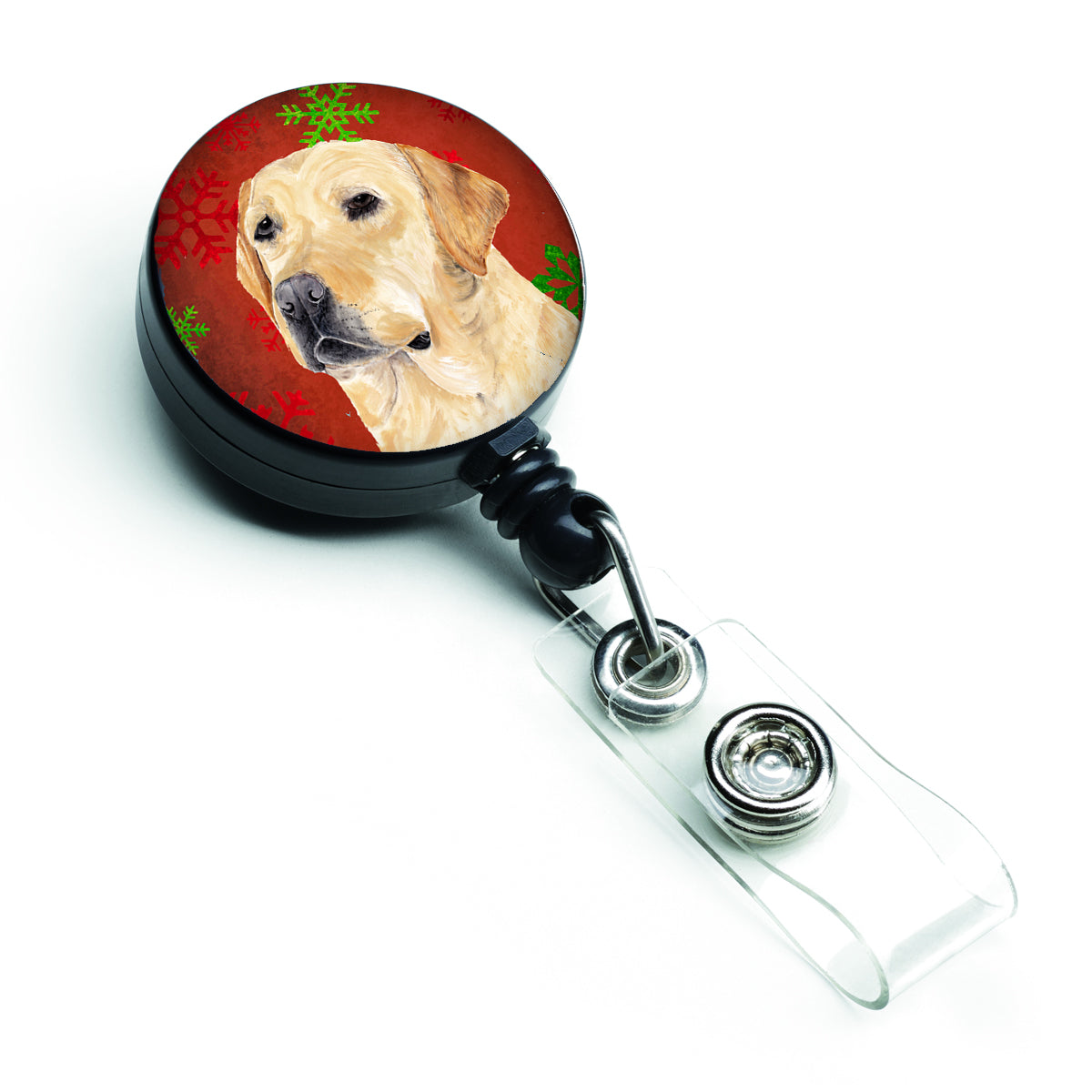 Labrador Red and Green Snowflakes Holiday Christmas Retractable Badge Reel SC9416BR  the-store.com.