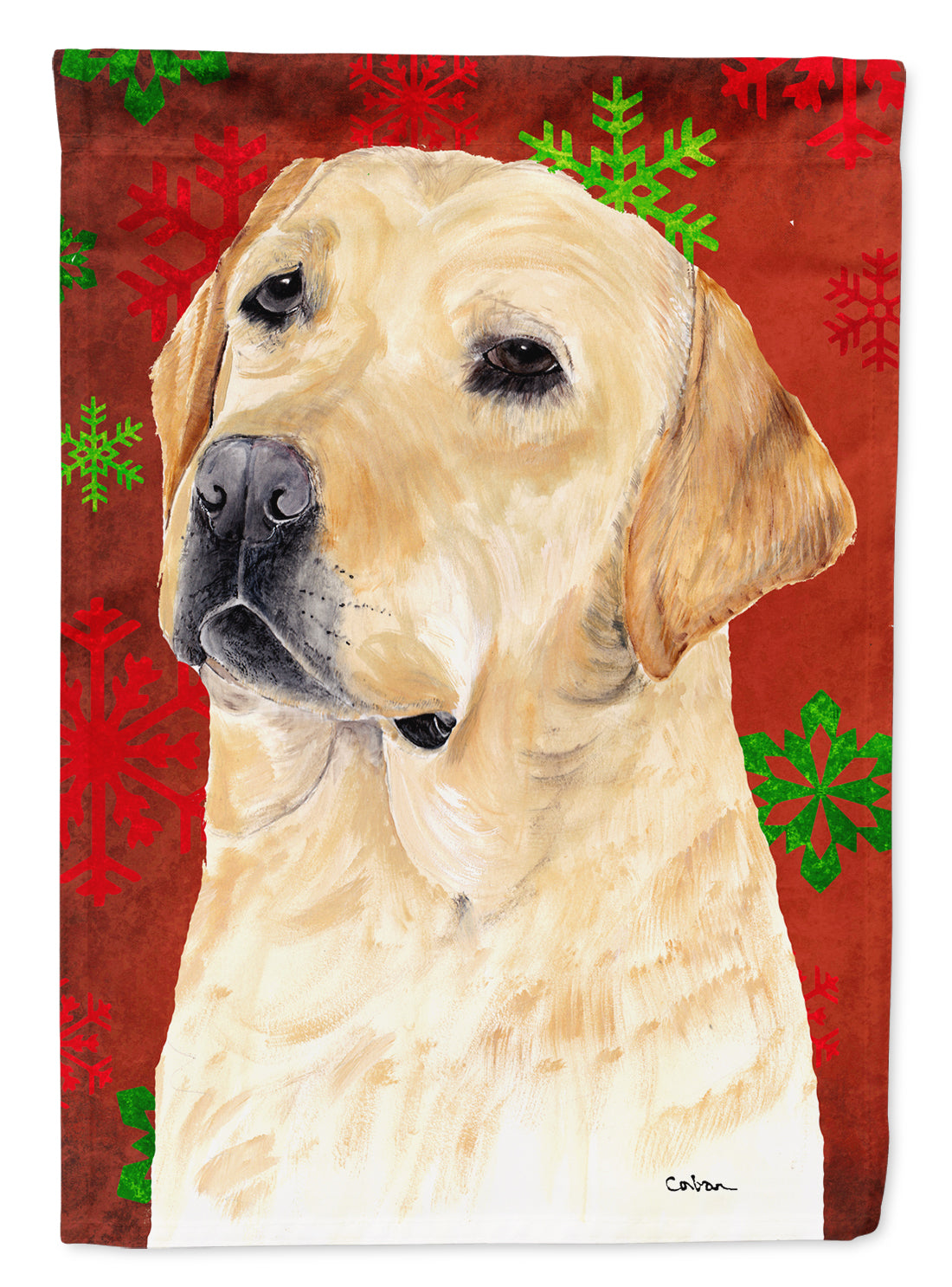 Labrador Red Green Snowflake Holiday Christmas Flag Canvas House Size  the-store.com.