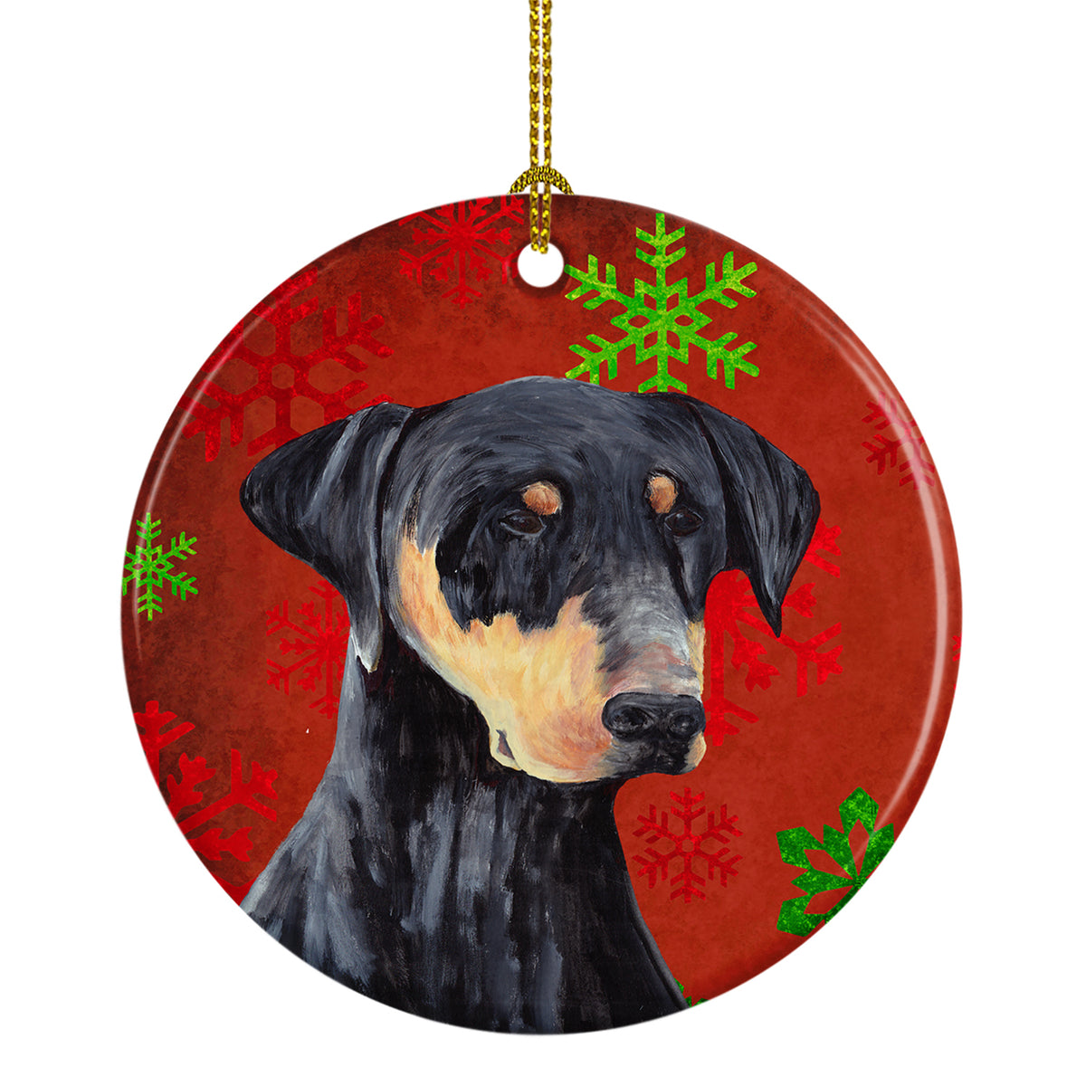 Doberman Red Snowflakes Holiday Christmas Ceramic Ornament SC9417 - the-store.com