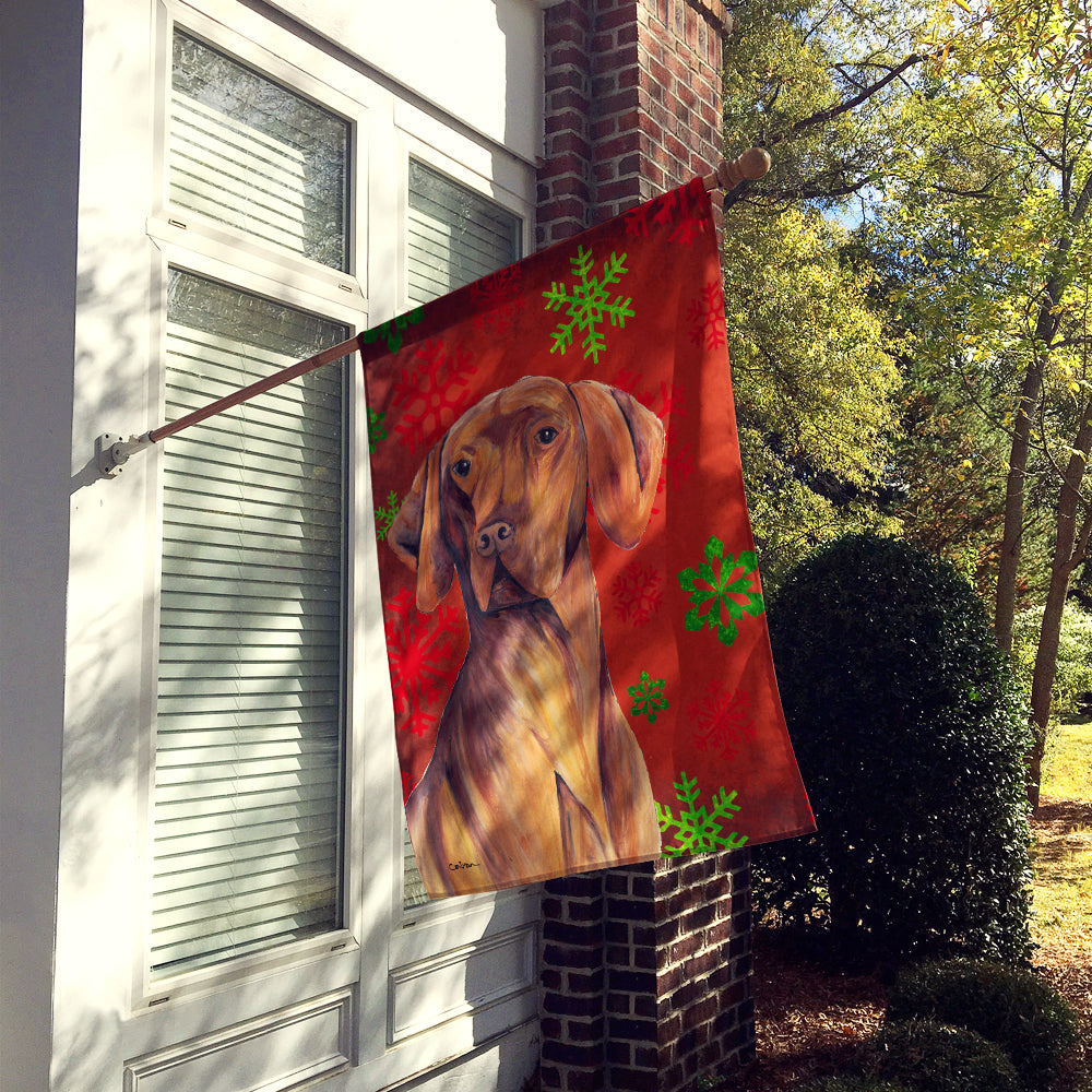 Vizsla Red and Green Snowflakes Holiday Christmas Flag Canvas House Size  the-store.com.