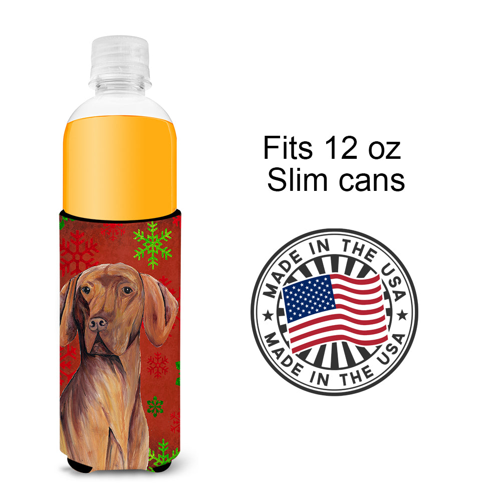 Vizsla Red and Green Snowflakes Holiday Christmas Ultra Beverage Insulators for slim cans SC9418MUK.