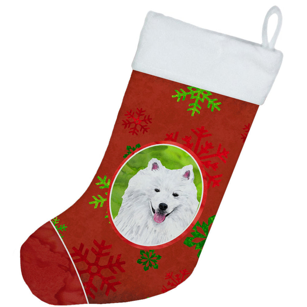 American Eskimo Red and Green Snowflakes Holiday  Christmas Stocking  the-store.com.