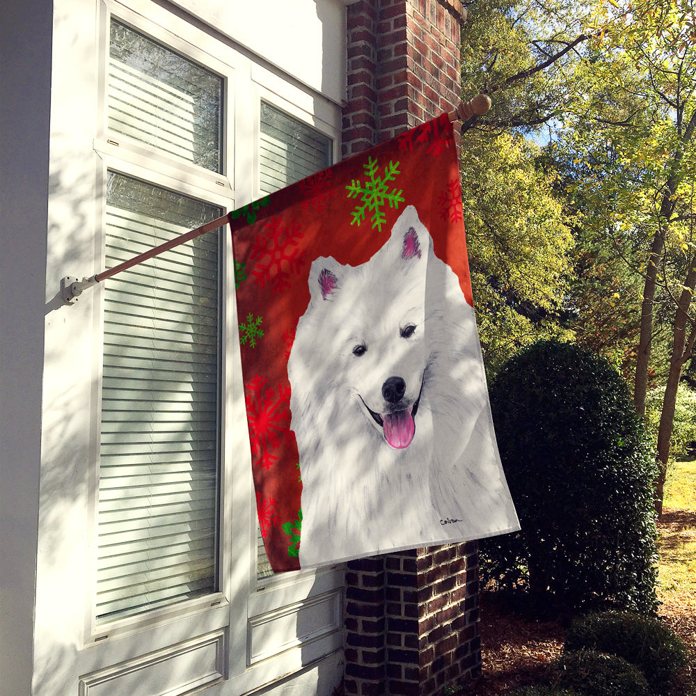 American Eskimo Red  Green Snowflakes Holiday Christmas Flag Canvas House Size  the-store.com.
