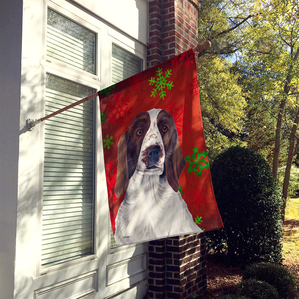 Welsh Springer Spaniel Red  Green Snowflakes Holiday Christmas Flag  House Size  the-store.com.