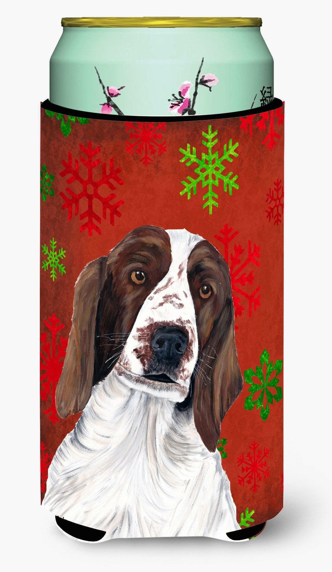 Welsh Springer Spaniel Snowflakes Holiday Christmas  Tall Boy Beverage Insulator Beverage Insulator Hugger by Caroline's Treasures