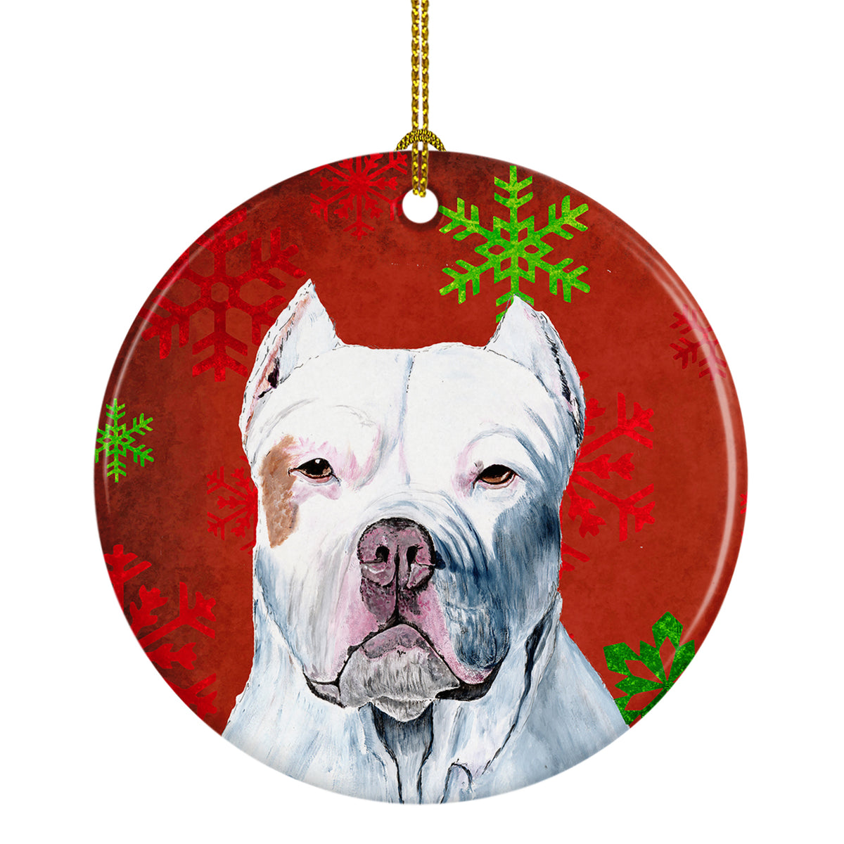 Pit Bull Red Snowflakes Holiday Christmas Ceramic Ornament SC9421 - the-store.com