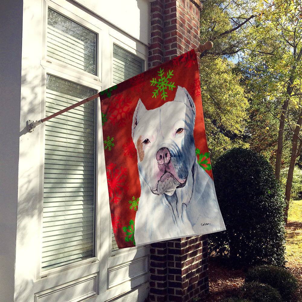 Pit Bull Red and Green Snowflakes Holiday Christmas Flag Canvas House Size  the-store.com.