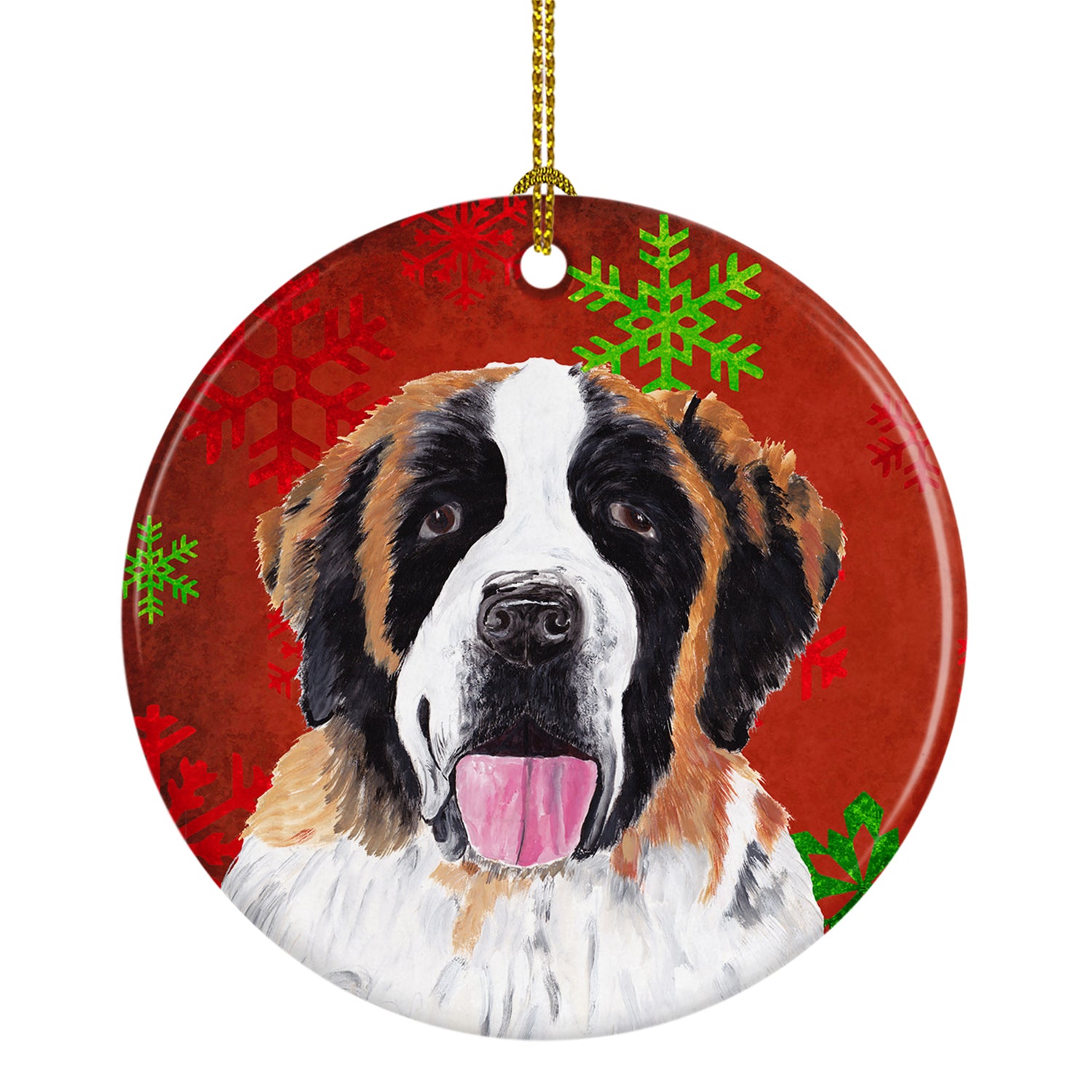 Saint Bernard Red Snowflakes Holiday Christmas Ceramic Ornament SC9422 - the-store.com