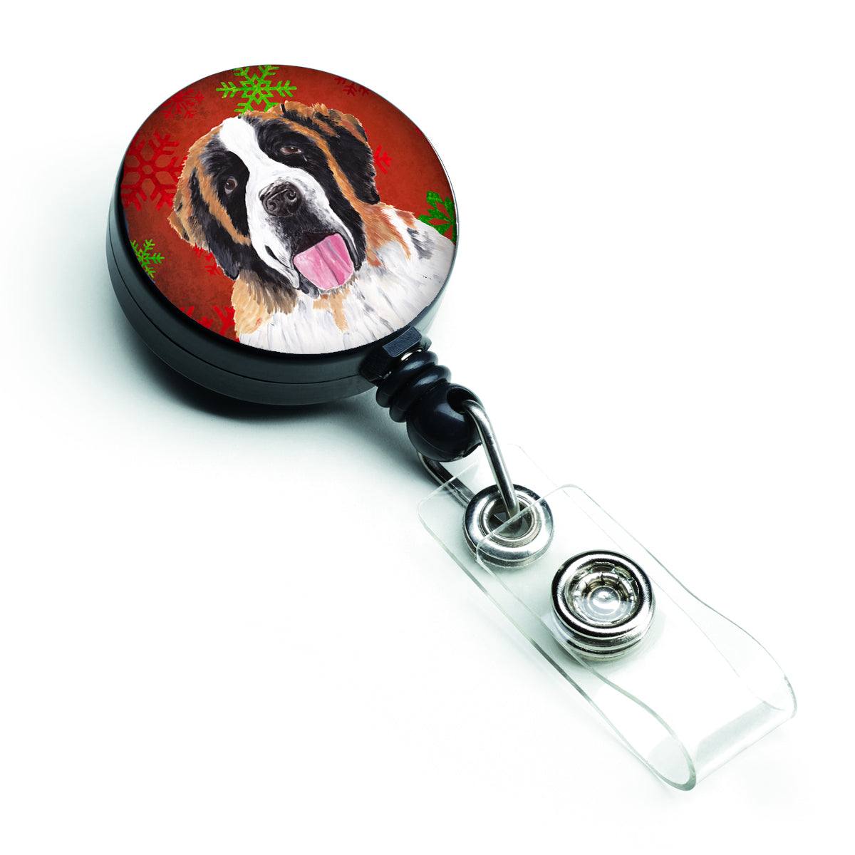 Saint Bernard Red Green Snowflake Christmas Retractable Badge Reel SC9422BR  the-store.com.