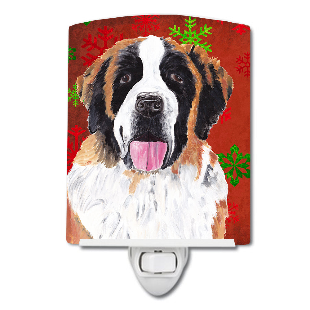 Saint Bernard Red Green Snowflake Christmas Ceramic Night Light SC9422CNL - the-store.com