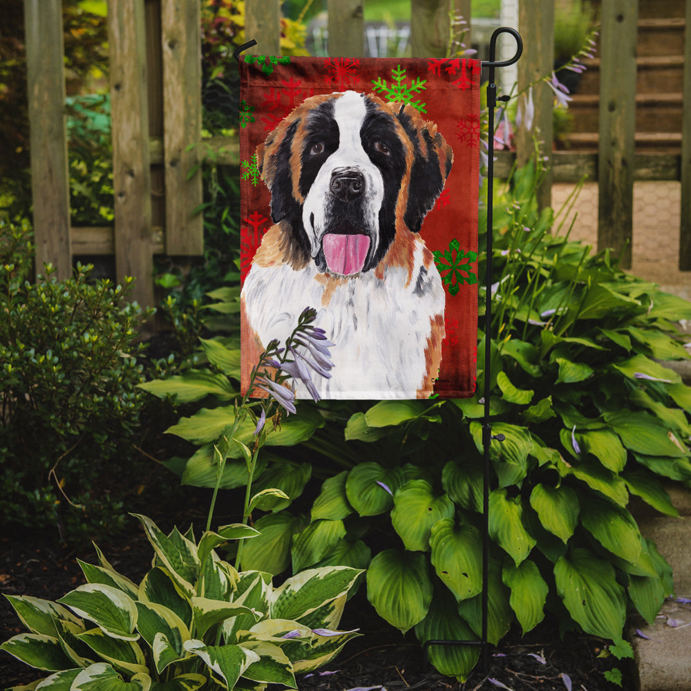 Saint Bernard Red Green Snowflake Christmas Flag Garden Size.