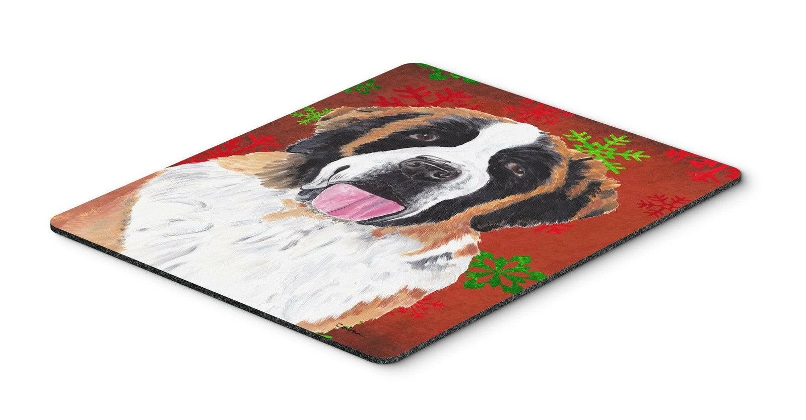 Saint Bernard Red and Green Snowflakes Christmas Mouse Pad, Hot Pad or Trivet by Caroline's Treasures