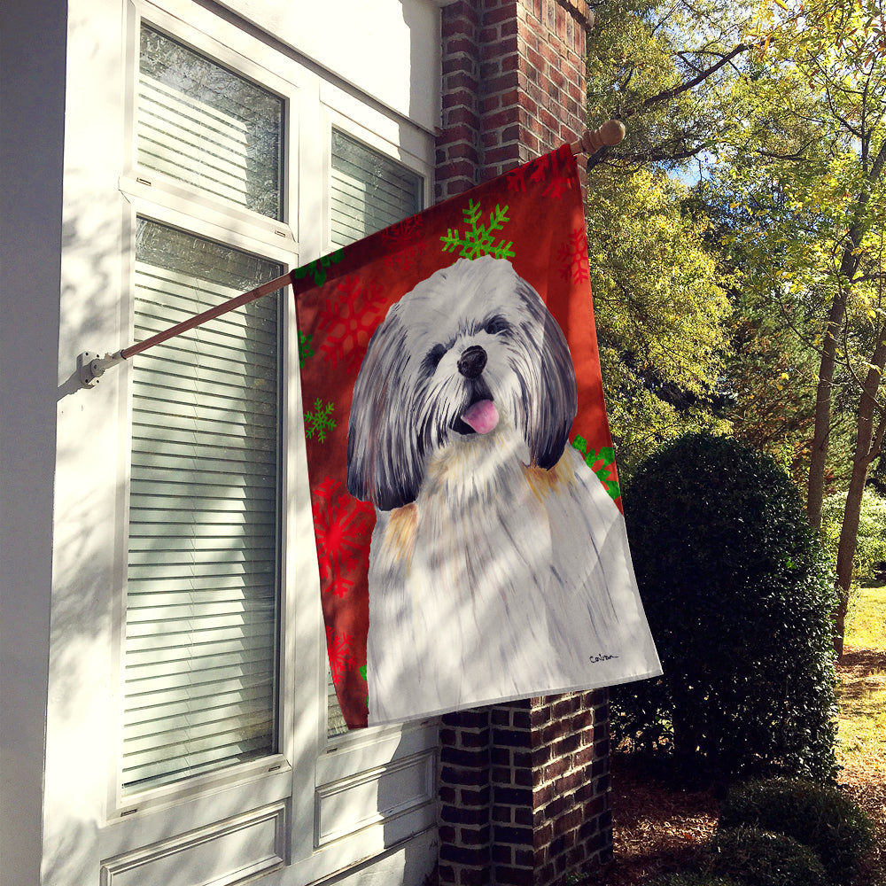 Shih Tzu Red and Green Snowflakes Holiday Christmas Flag Canvas House Size  the-store.com.