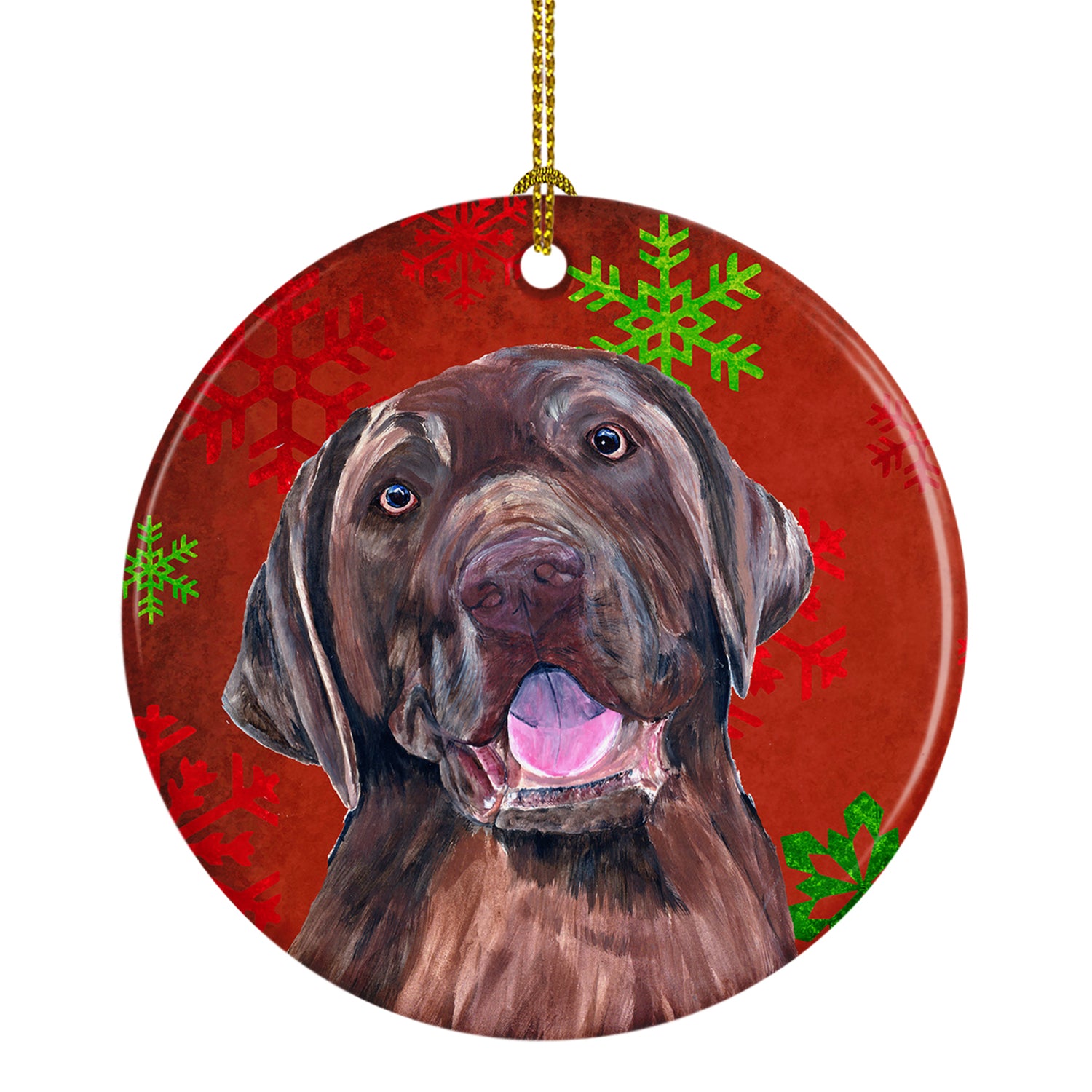 Labrador Red Snowflakes Holiday Christmas Ceramic Ornament SC9424 - the-store.com