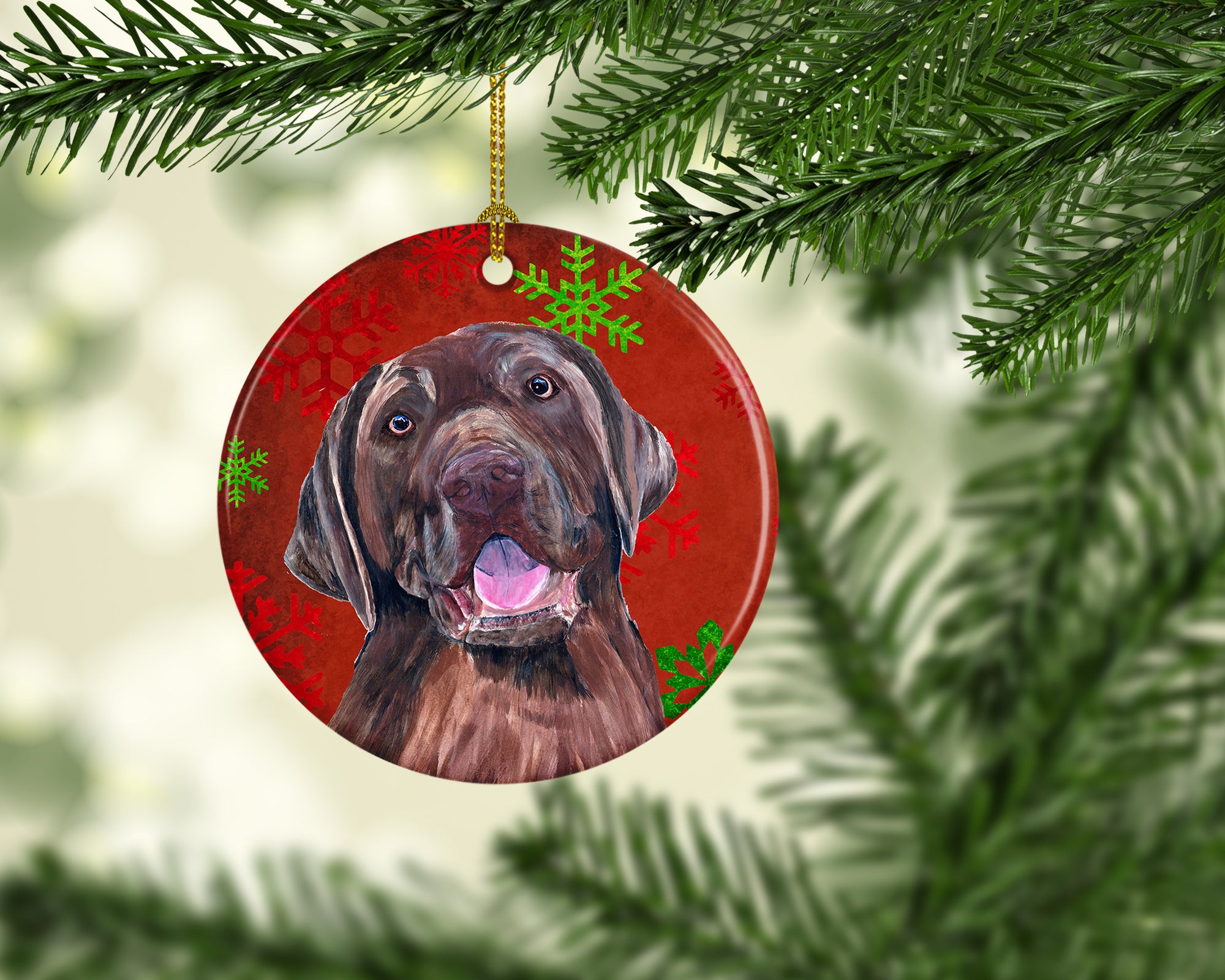 Labrador Red Snowflakes Holiday Christmas Ceramic Ornament SC9424 - the-store.com