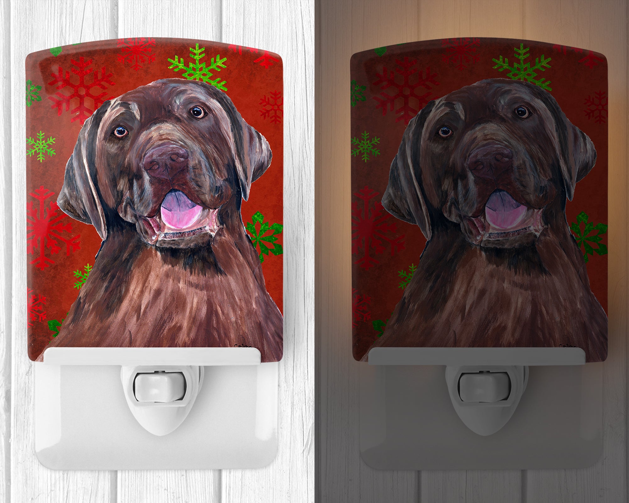 Labrador Red and Green Snowflakes Holiday Christmas Ceramic Night Light SC9424CNL - the-store.com