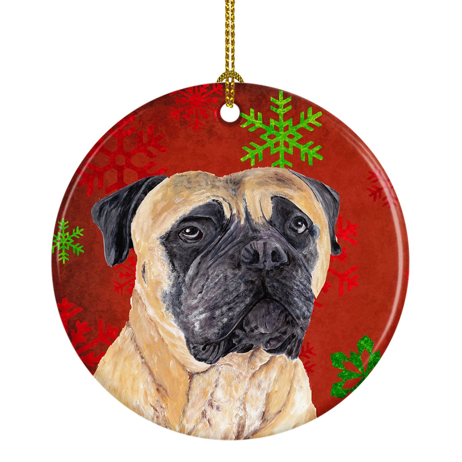 Mastiff Red Snowflakes Holiday Christmas Ceramic Ornament SC9425 by Caroline's Treasures