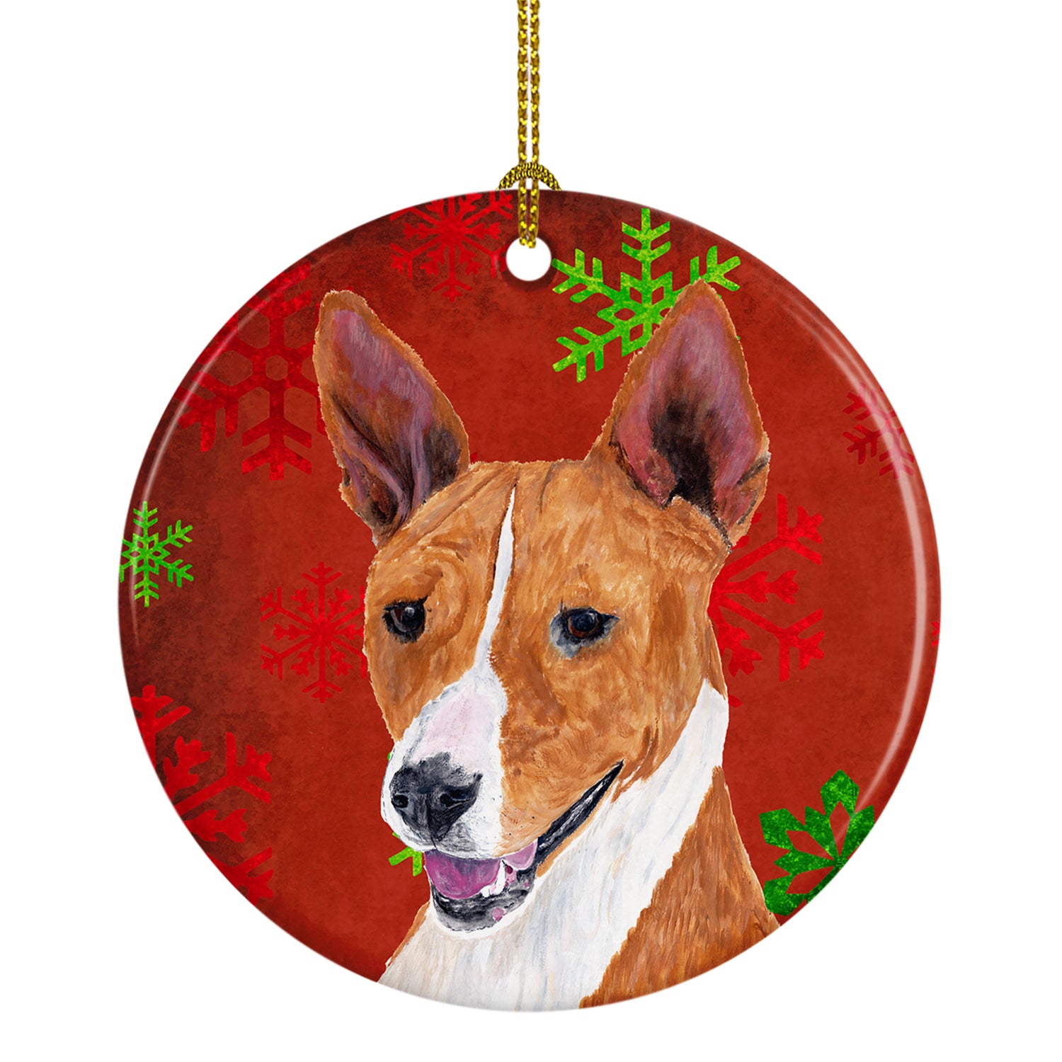 Basenji Red Snowflakes Holiday Christmas Ceramic Ornament SC9427 - the-store.com