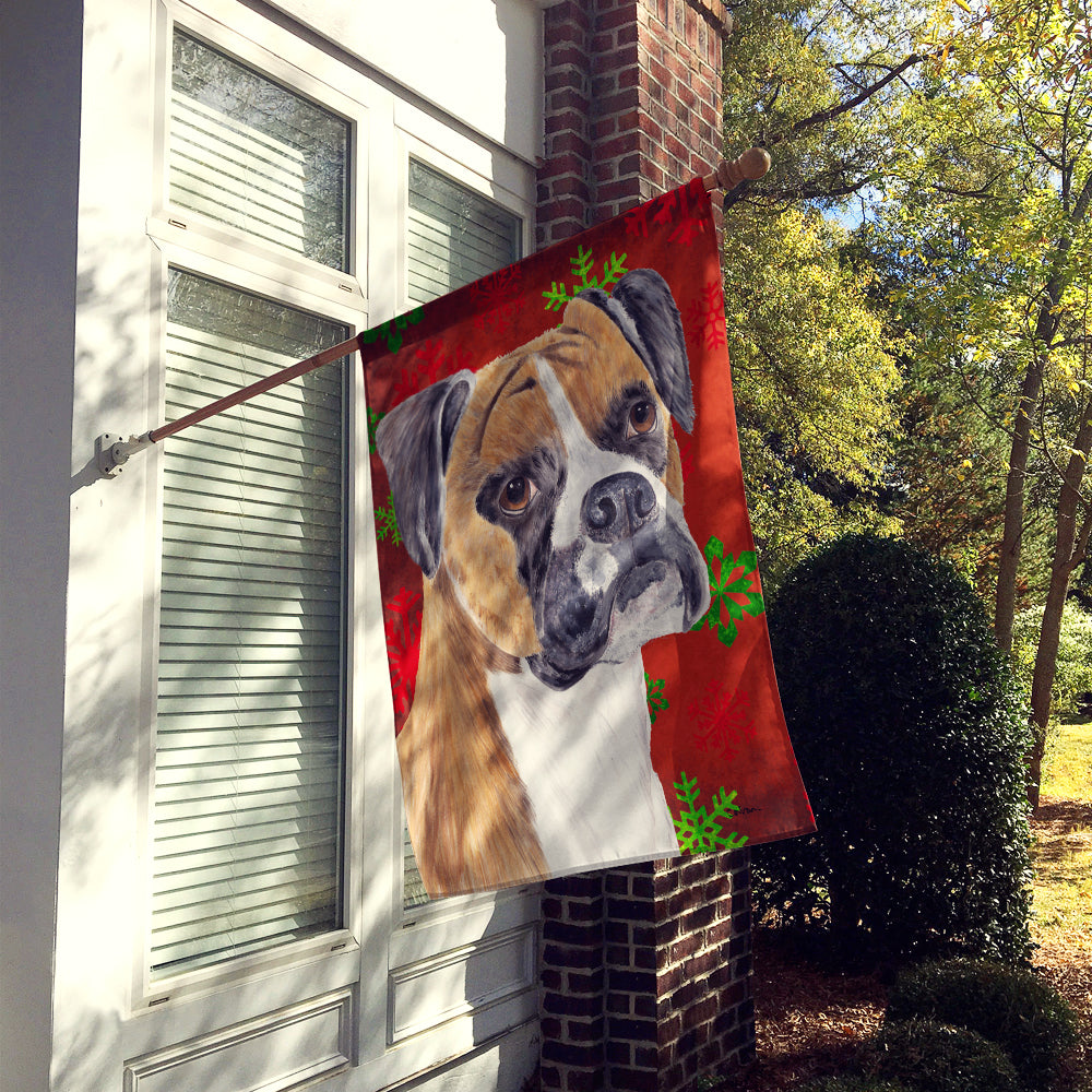 Boxer Red and Green Snowflakes Holiday Christmas Flag Canvas House Size  the-store.com.