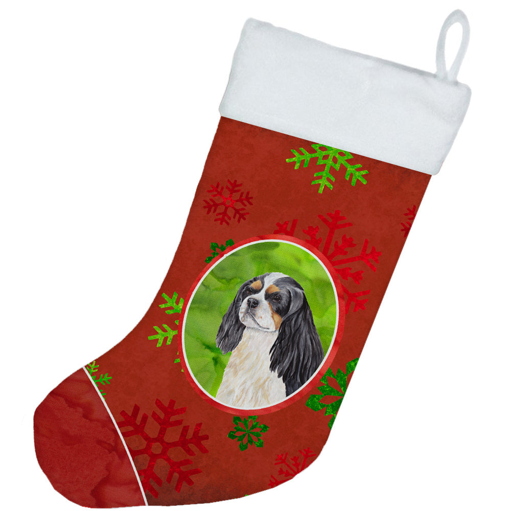 Cavalier Spaniel Red and Green Snowflakes Holiday  Christmas Stocking SC9431  the-store.com.