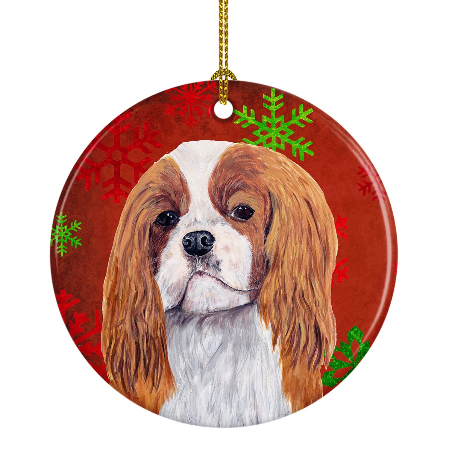 Cavalier Spaniel Red Snowflakes Holiday Christmas Ceramic Ornament SC9434 by Caroline's Treasures