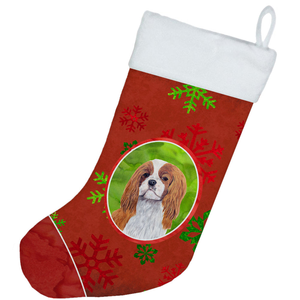 Cavalier Spaniel Red and Green Snowflakes Holiday Christmas Stocking SC9434  the-store.com.