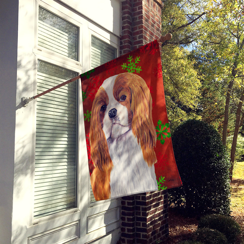 Cavalier Spaniel Red  Green Snowflakes Holiday Christmas Flag Canvas House Size  the-store.com.