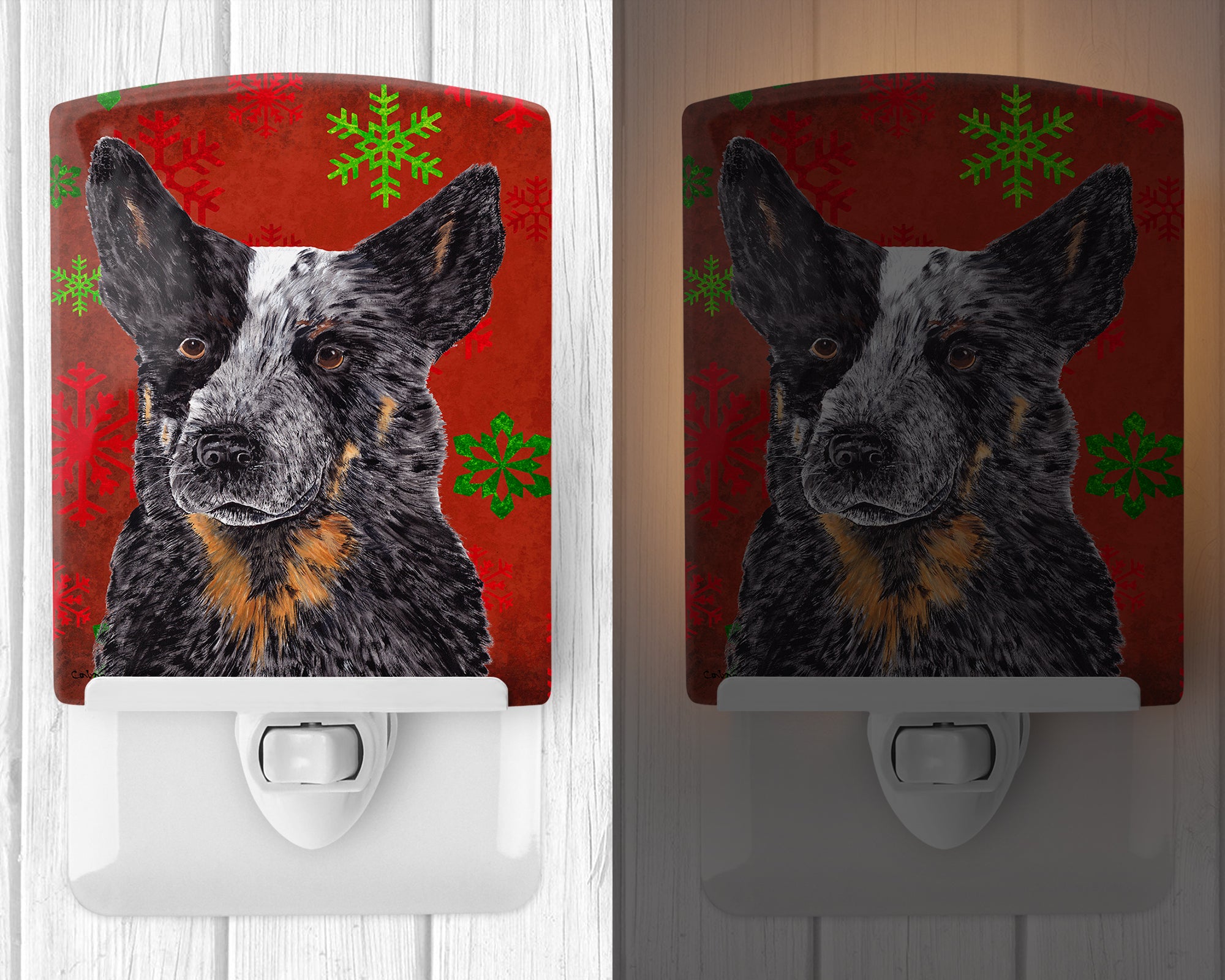 Australian Cattle Dog Red Green Snowflakes Christmas Ceramic Night Light SC9436CNL - the-store.com