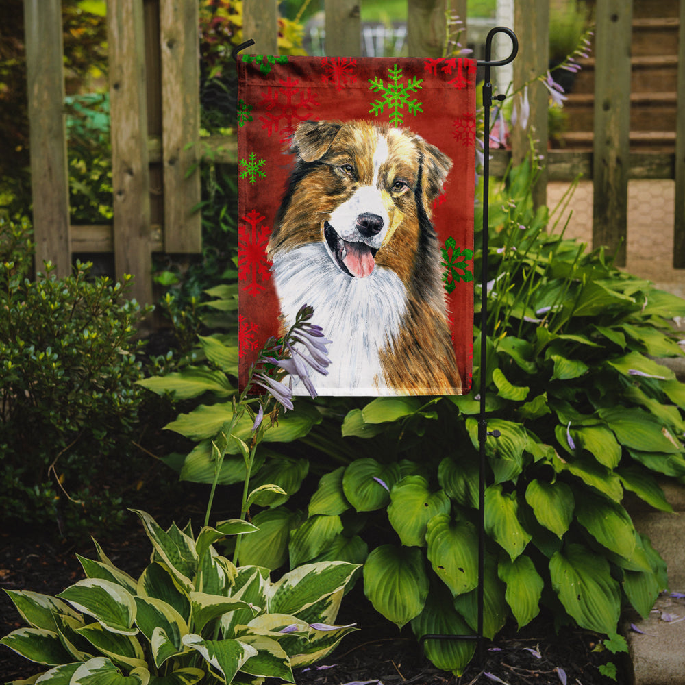 Australian Shepherd Red Green Snowflakes Christmas Flag Garden Size.