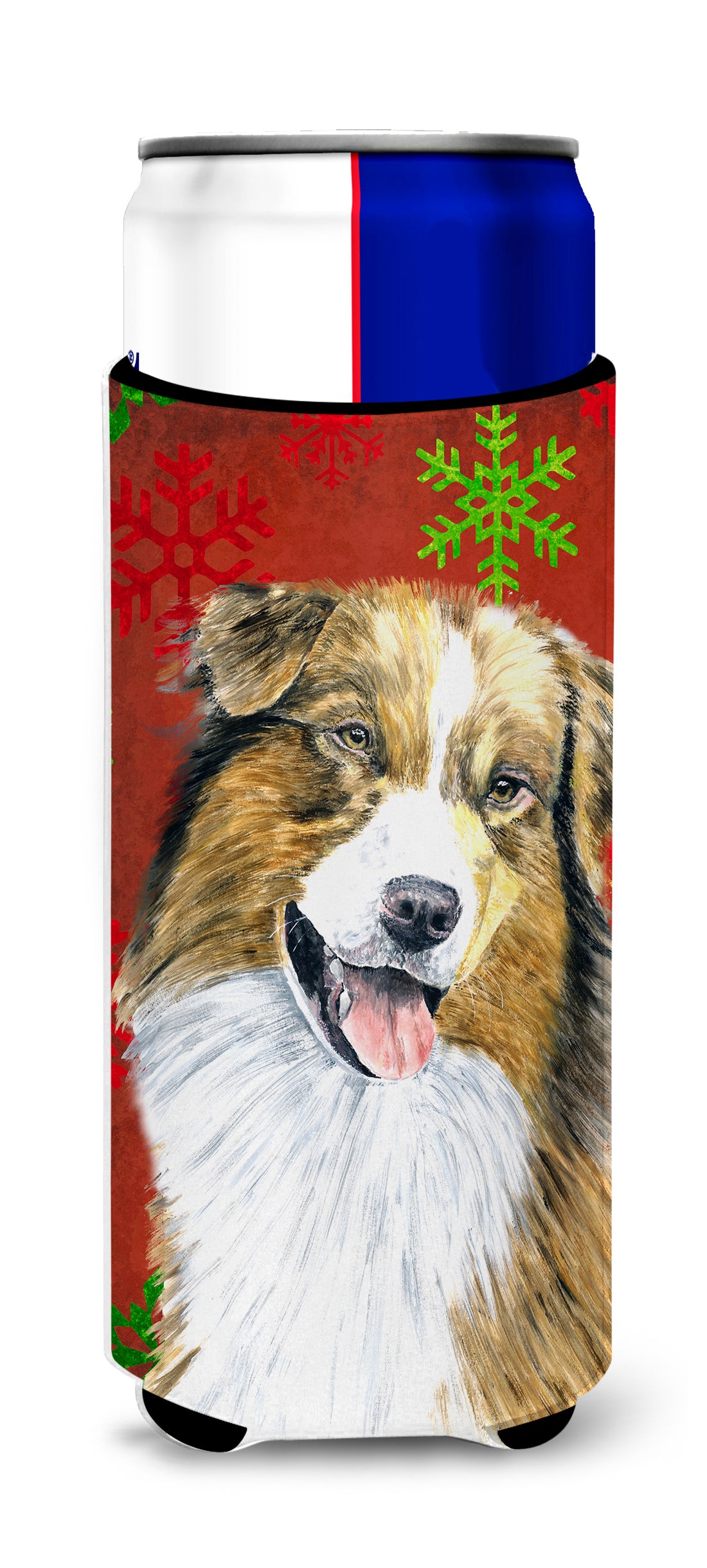 Australian Shepherd Red Green Snowflakes Christmas Ultra Beverage Insulators for slim cans SC9437MUK.