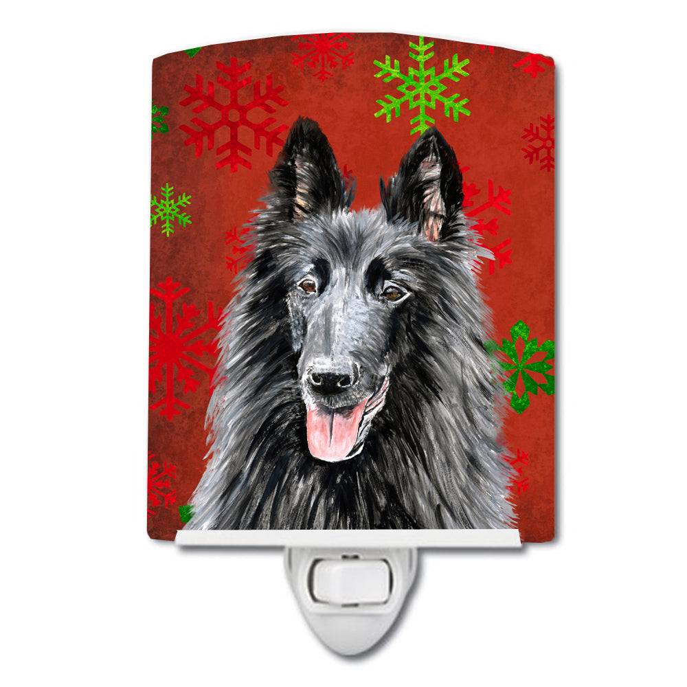 Belgian Sheepdog Red and Green Snowflakes Holiday Christmas Ceramic Night Light SC9438CNL - the-store.com