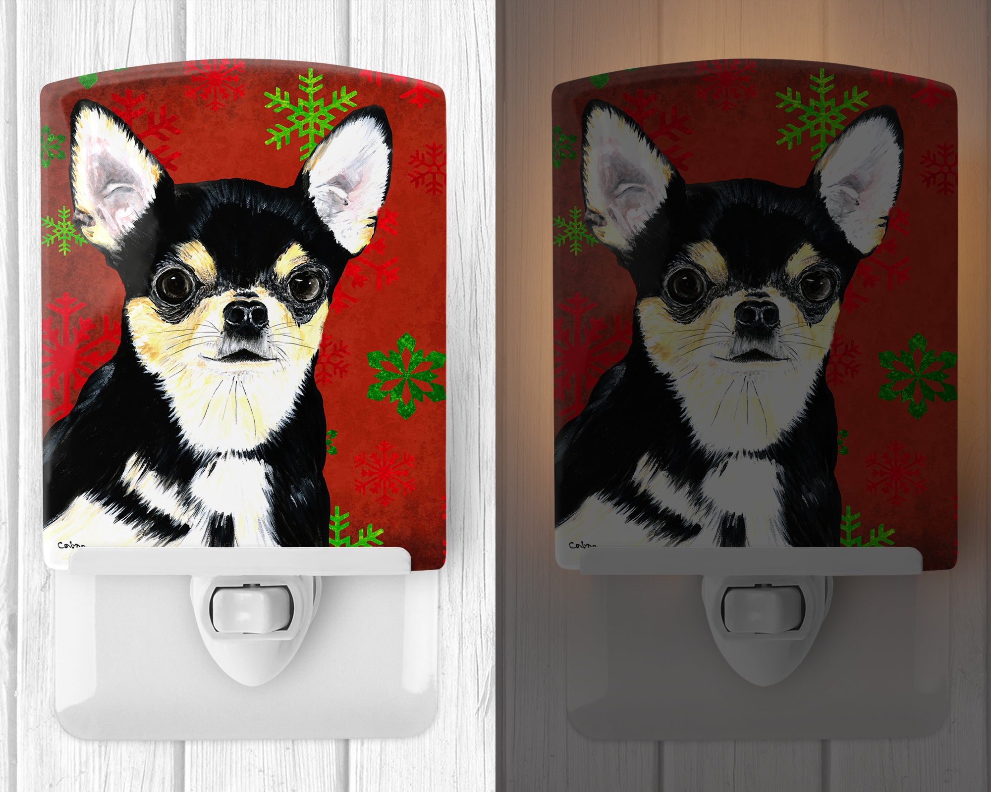 Chihuahua Red and Green Snowflakes Holiday Christmas Ceramic Night Light SC9439CNL - the-store.com