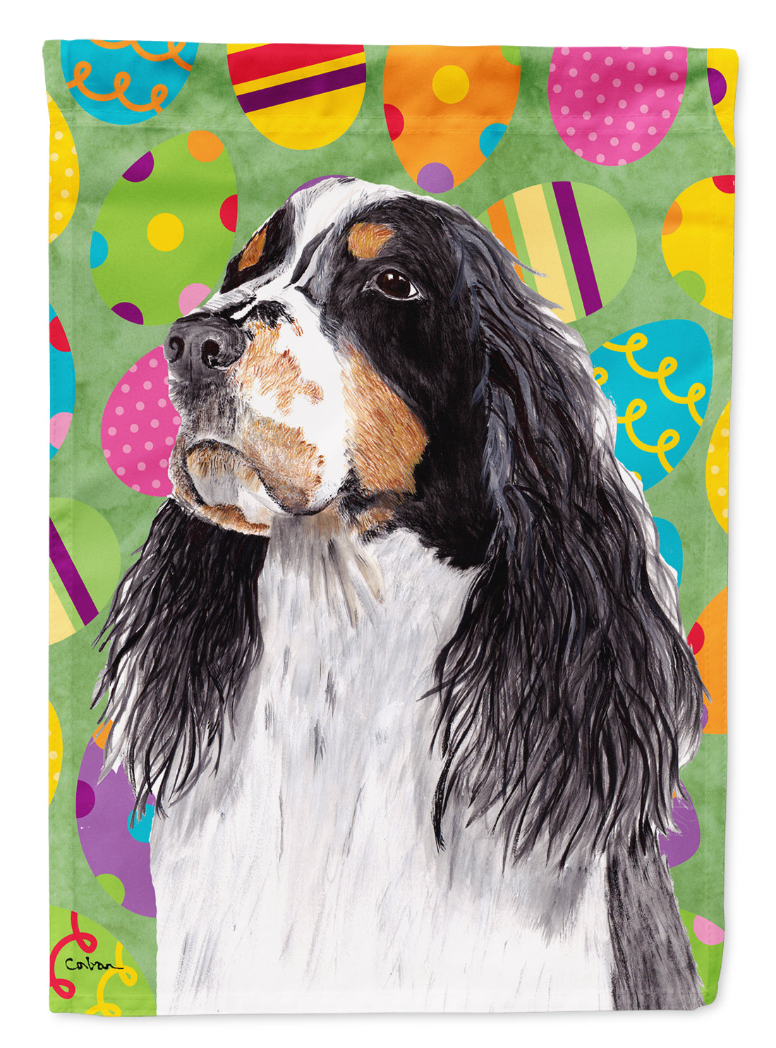 Springer Spaniel Easter Eggtravaganza Flag Canvas House Size  the-store.com.