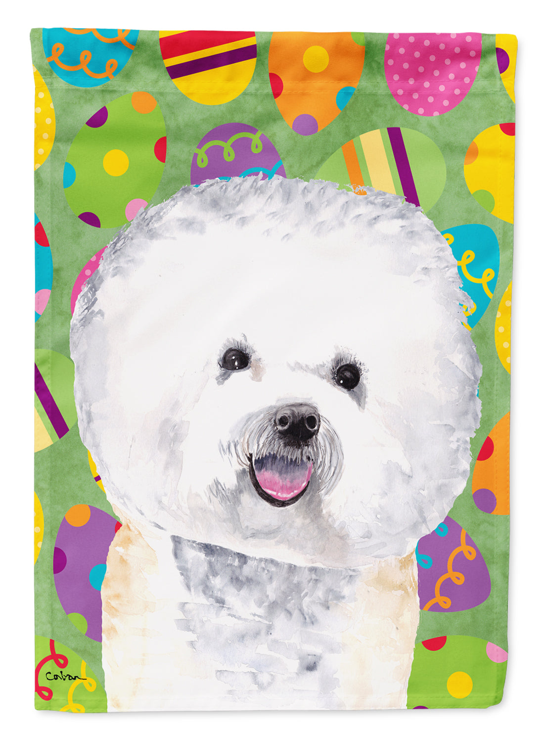 Bichon Frise Easter Eggtravaganza Flag Canvas House Size  the-store.com.