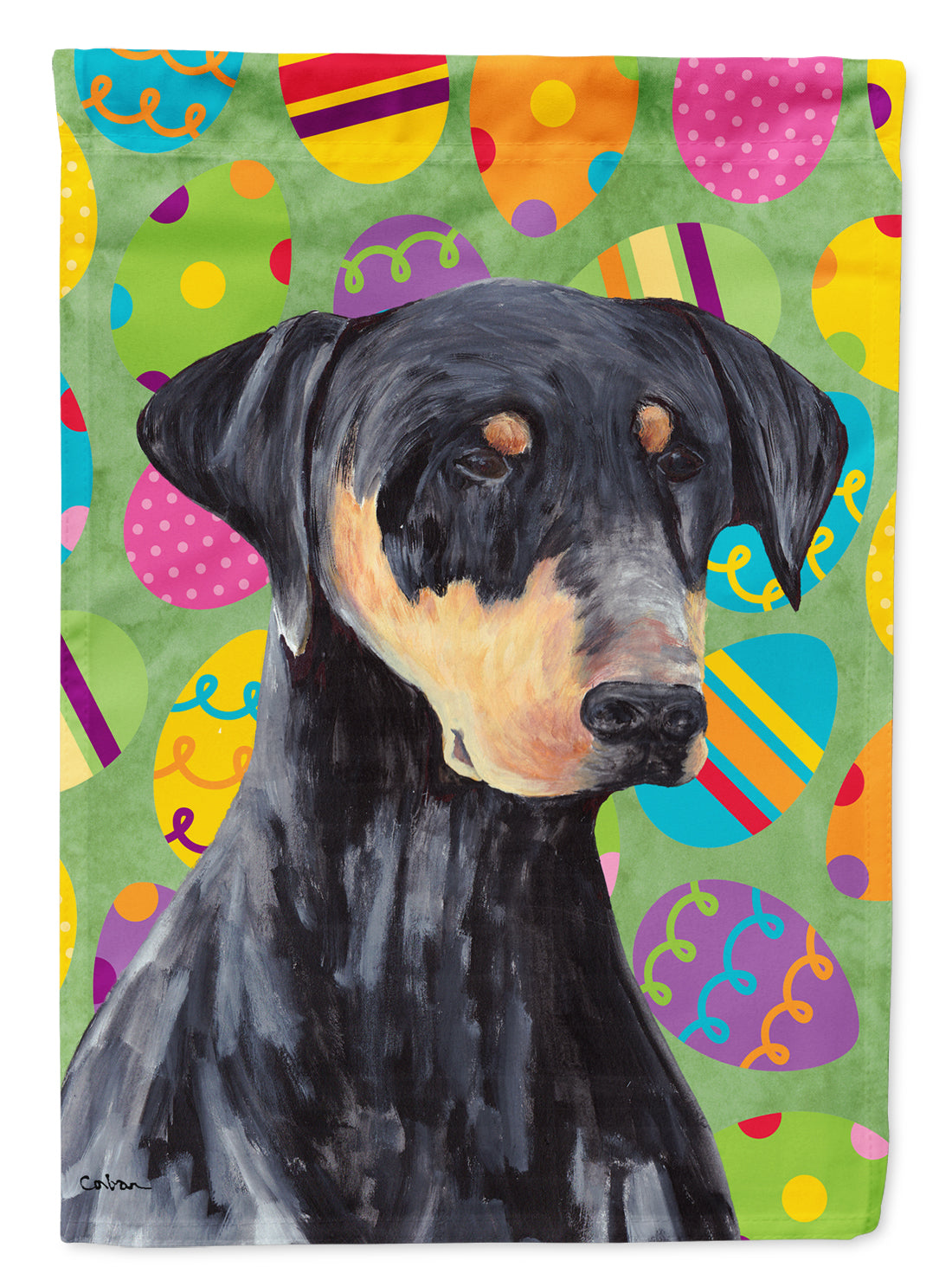 Doberman Easter Eggtravaganza Flag Garden Size  the-store.com.