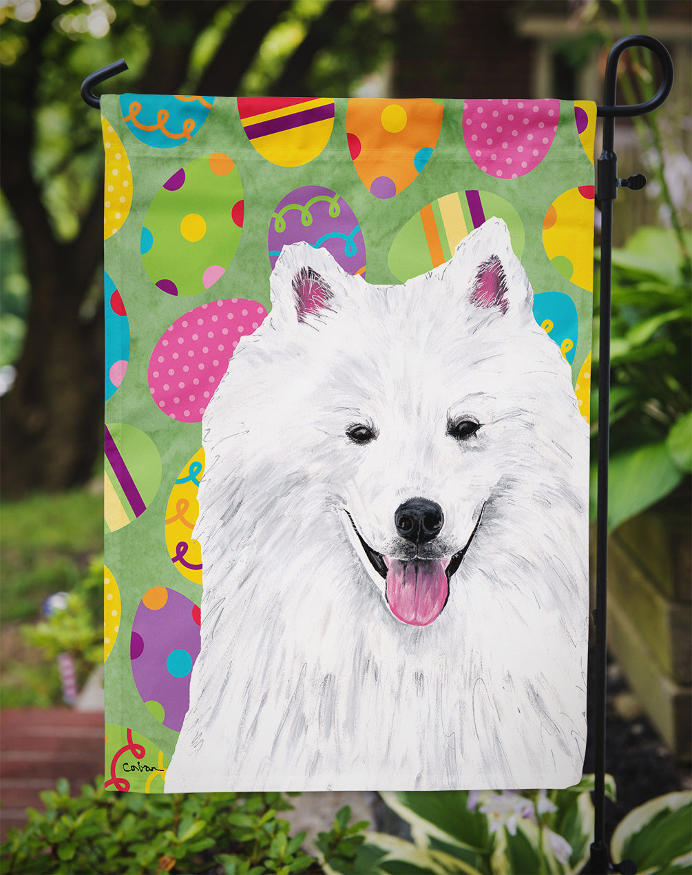 American Eskimo Easter Eggtravaganza Flag Garden Size  the-store.com.