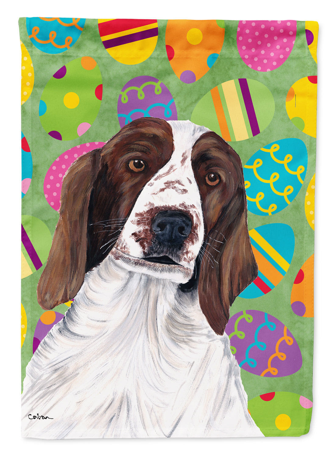 Welsh Springer Spaniel Easter Eggtravaganza Flag Canvas House Size  the-store.com.