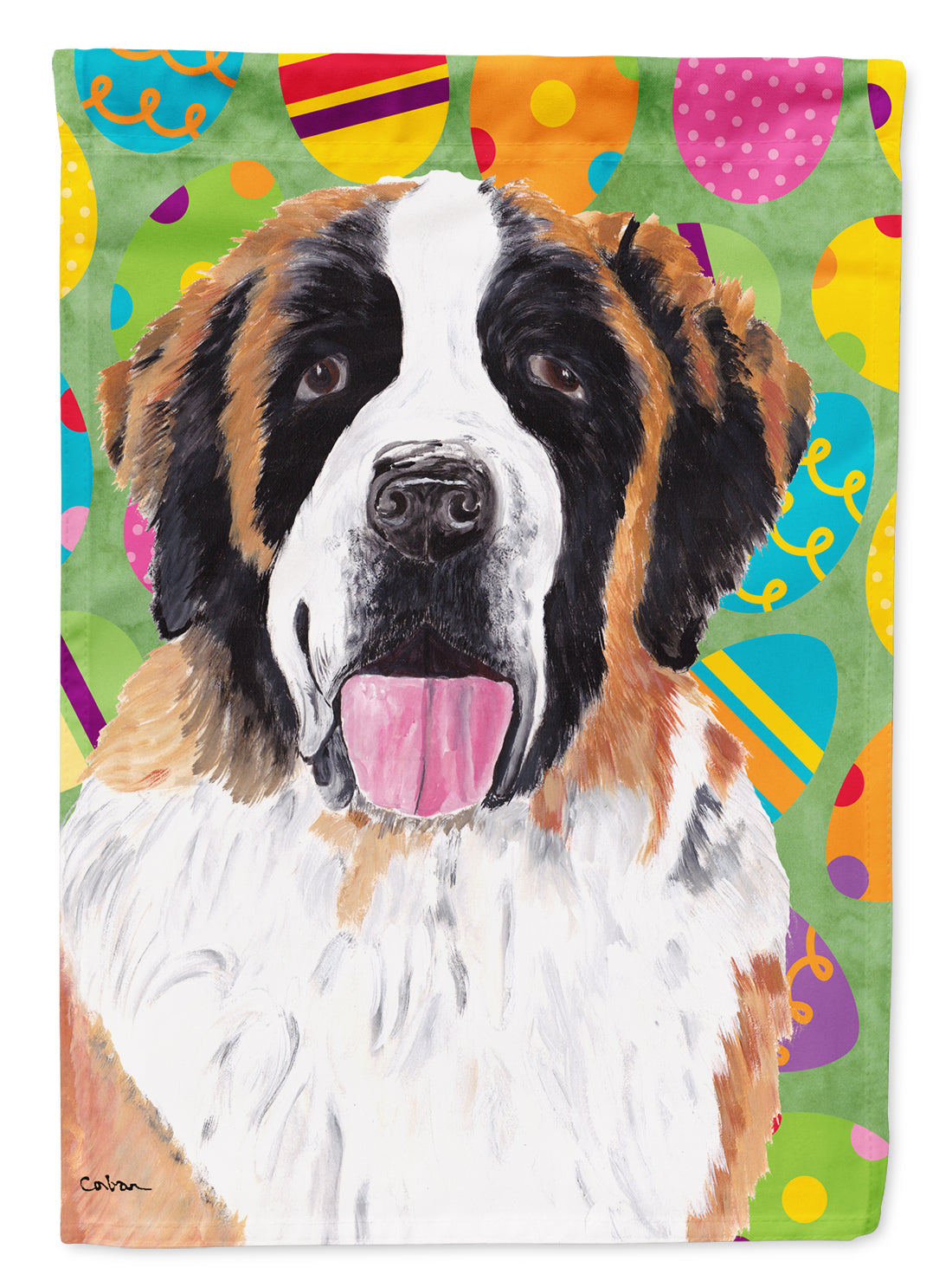 Saint Bernard Easter Eggtravaganza Flag Canvas House Size  the-store.com.