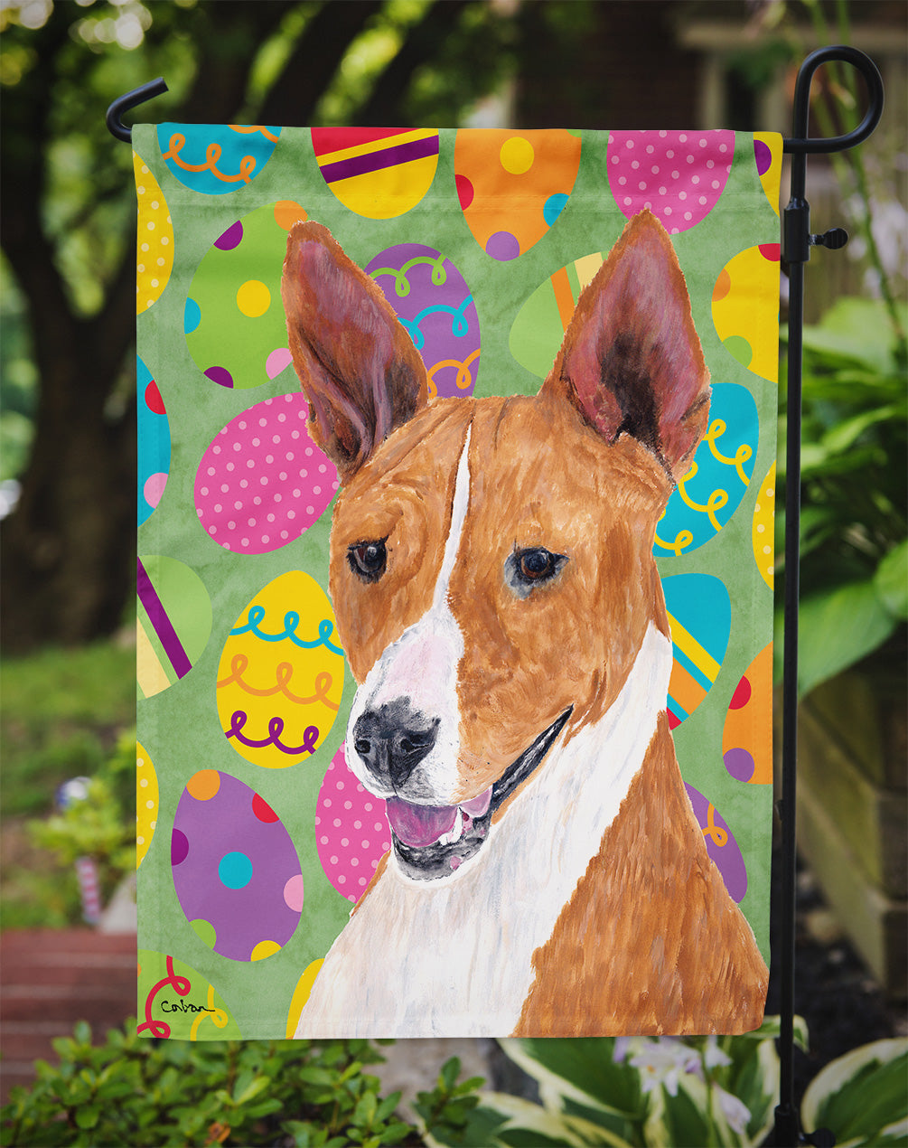 Basenji Easter Eggtravaganza Flag Garden Size  the-store.com.