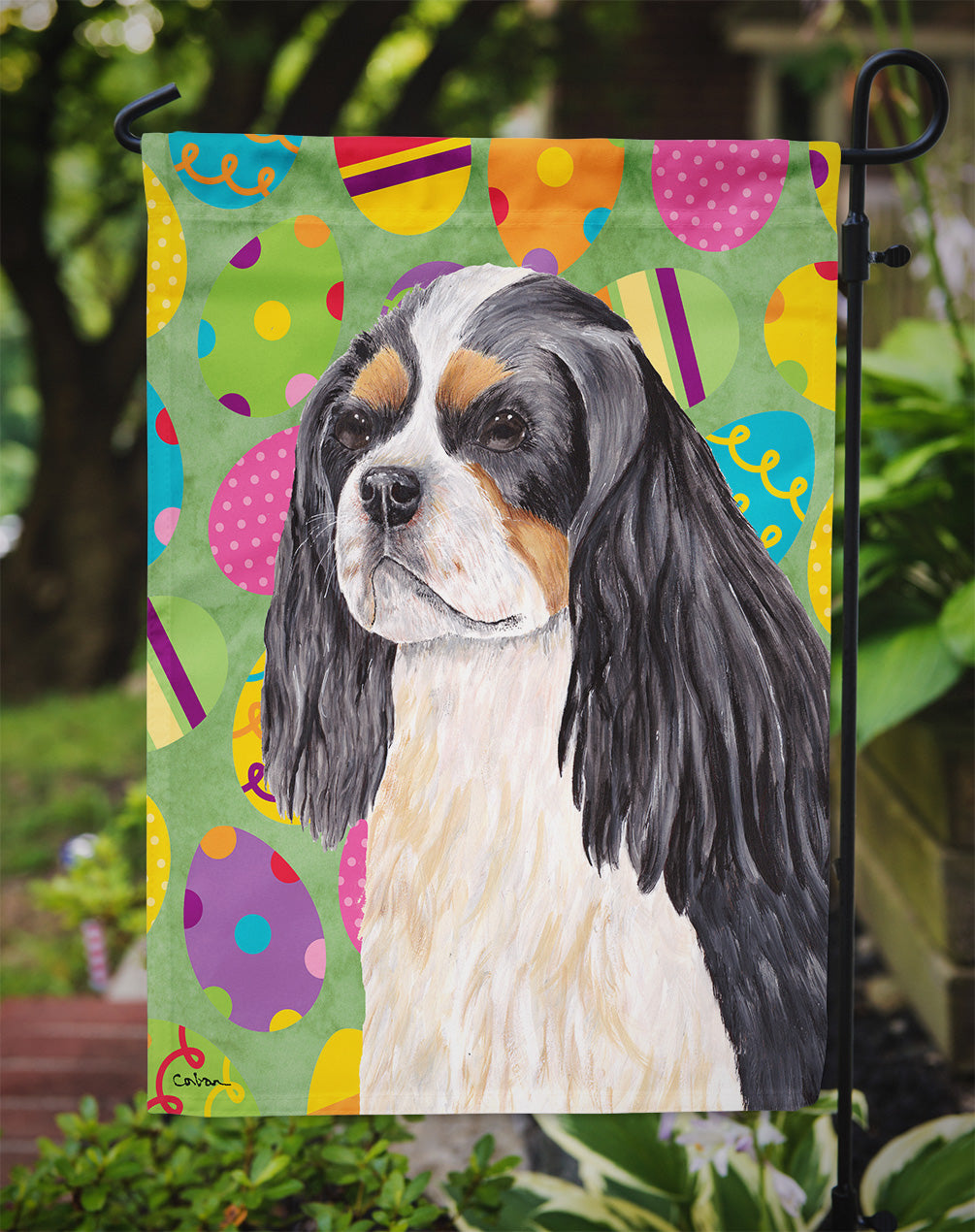 Cavalier Spaniel Easter Eggtravaganza Flag Garden Size  the-store.com.