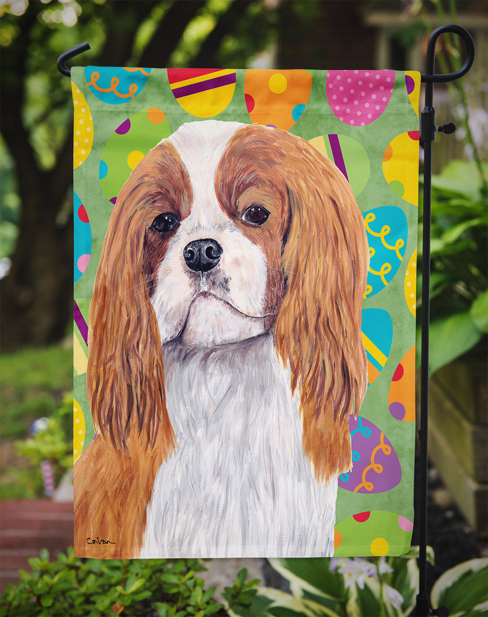 Cavalier Spaniel Easter Eggtravaganza Flag Garden Size  the-store.com.