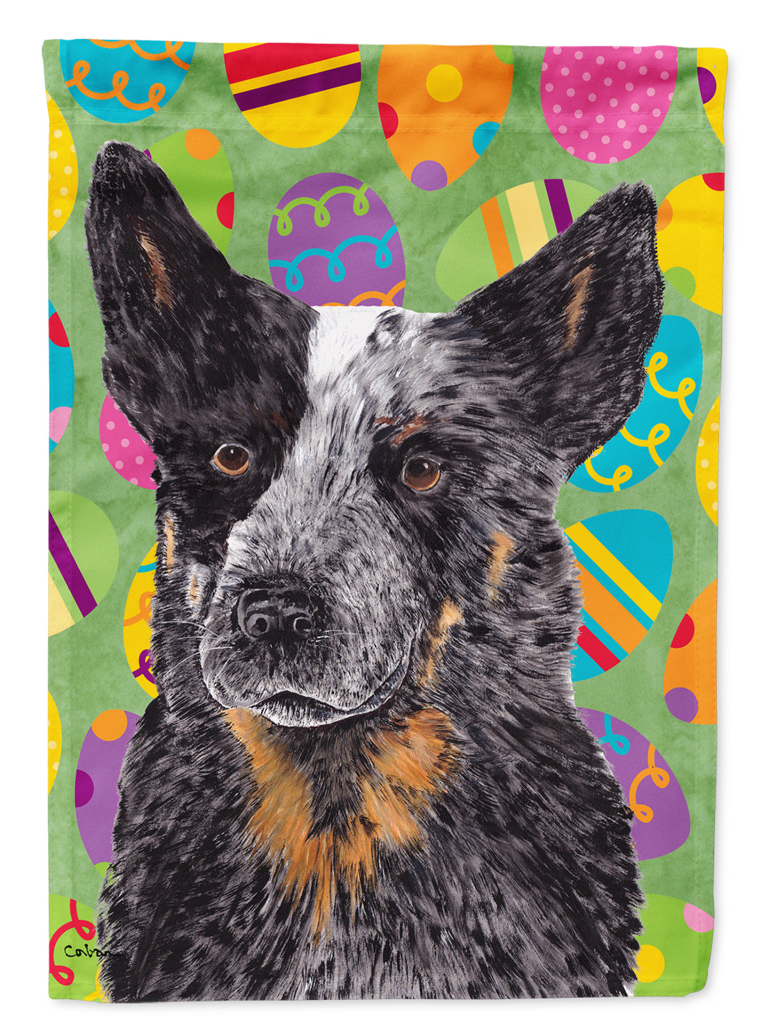 Australian Cattle Dog Easter Eggtravaganza Flag Canvas House Size  the-store.com.