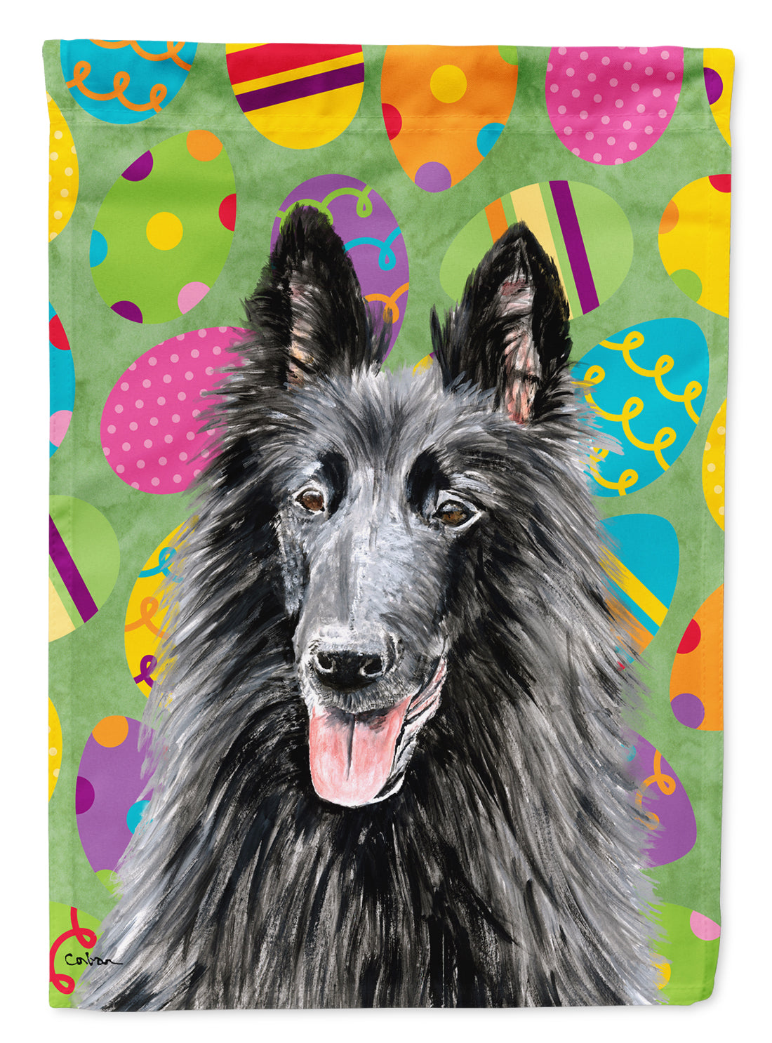 Belgian Sheepdog Easter Eggtravaganza Flag Canvas House Size  the-store.com.