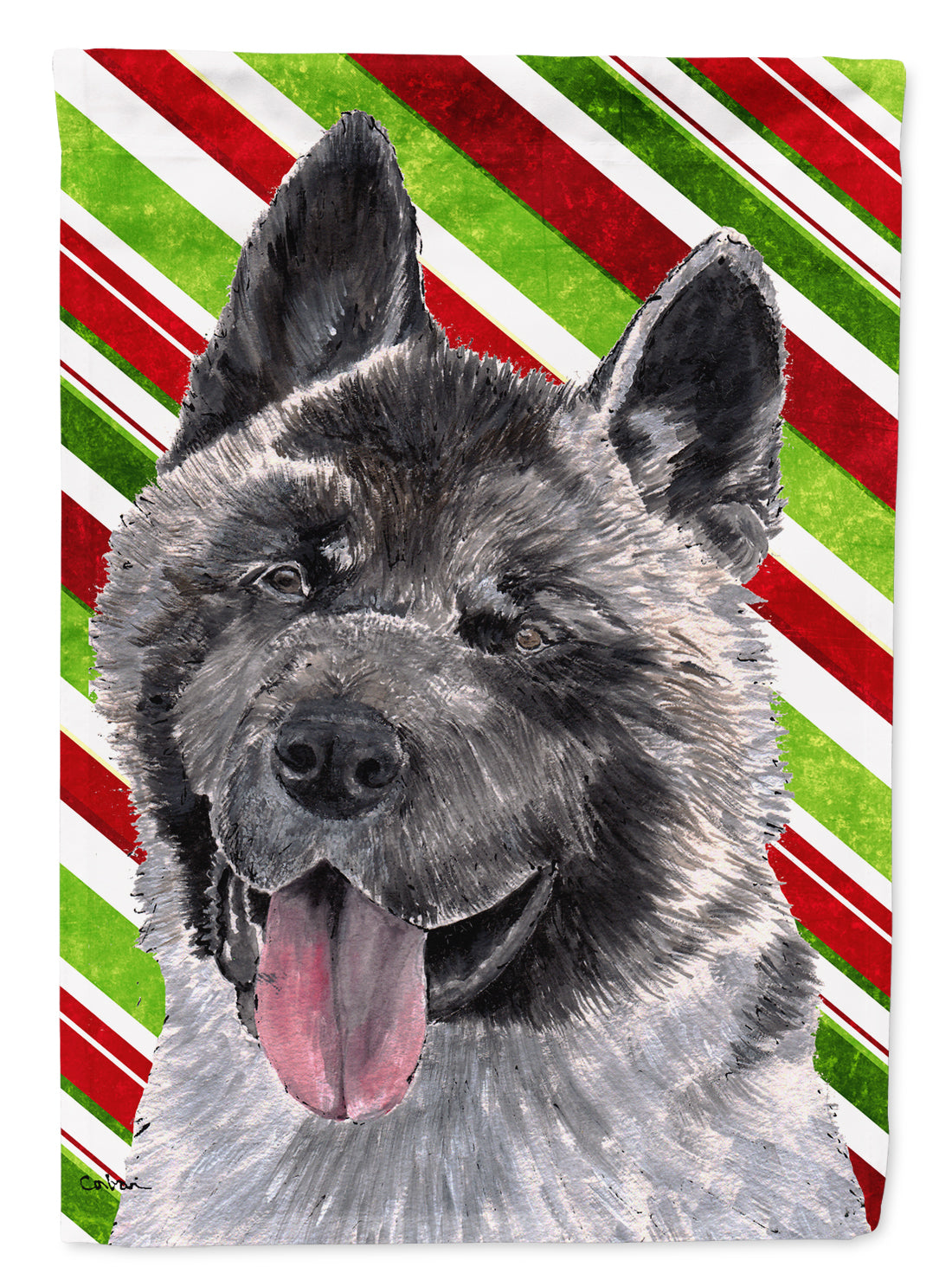 Akita Candy Cane Holiday Christmas Flag Canvas House Size SC9480CHF  the-store.com.