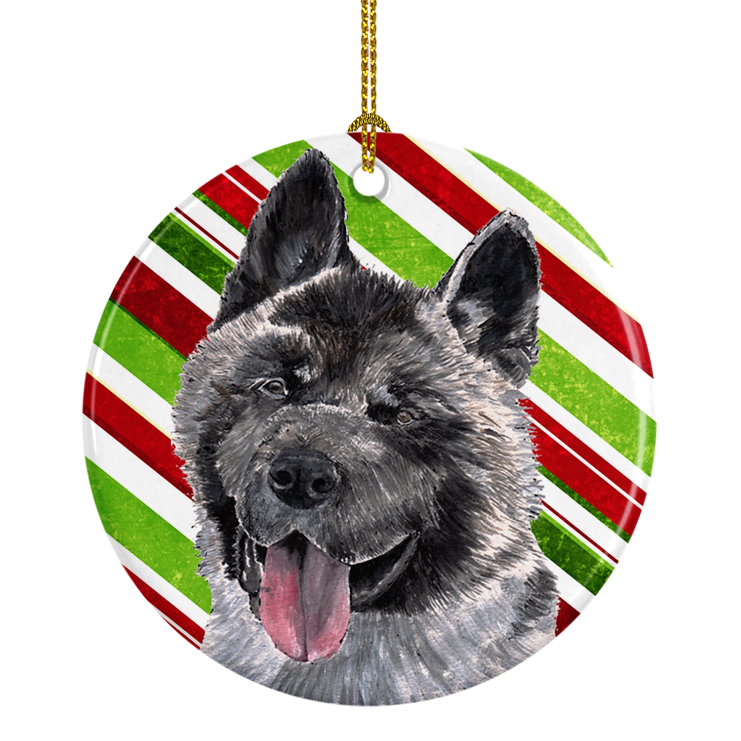 Akita Candy Cane Holiday Christmas Ceramic Ornament SC9480CO1 - the-store.com