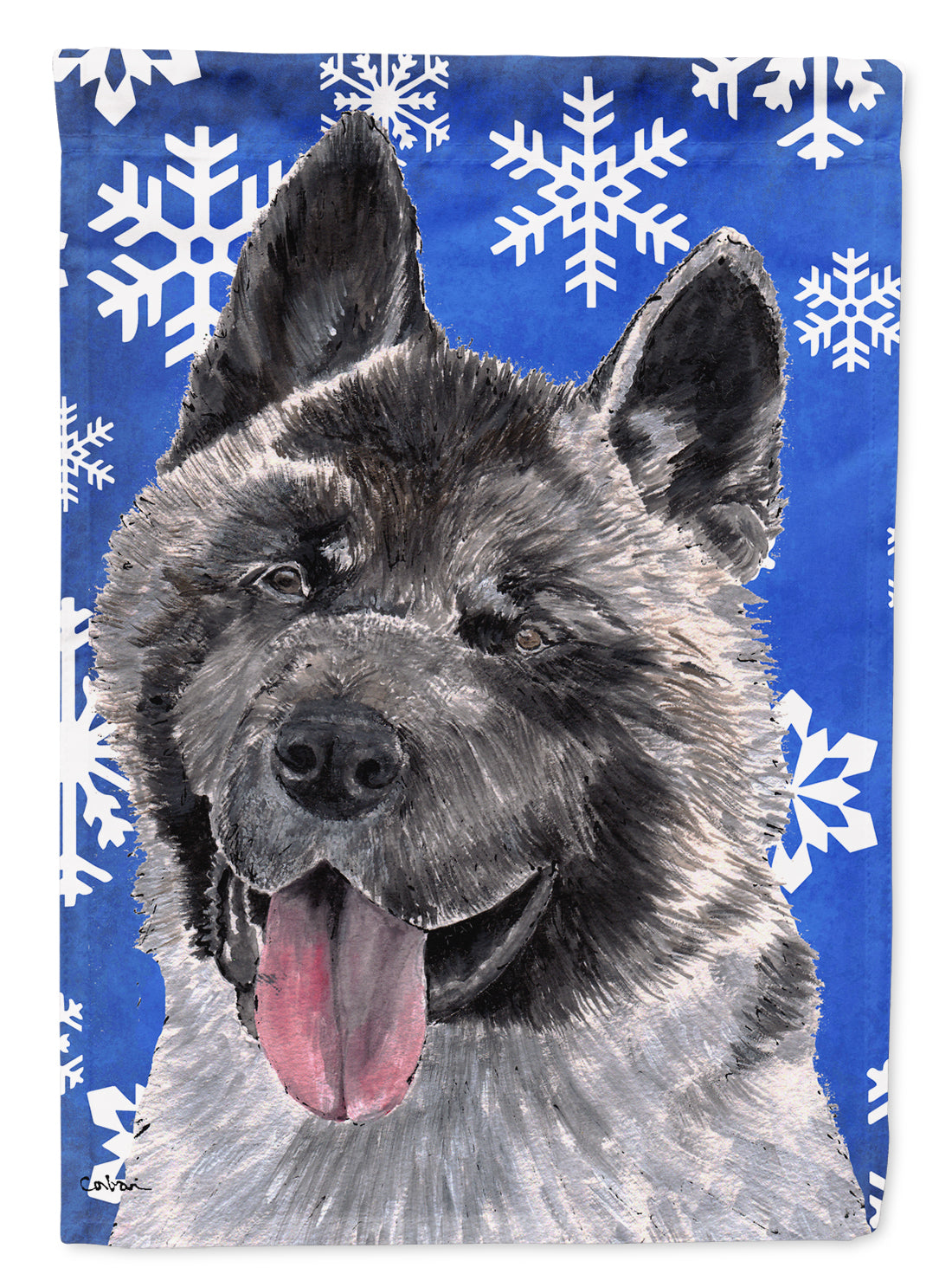 Akita Winter Snowflakes Holiday Flag Canvas House Size SC9481CHF  the-store.com.